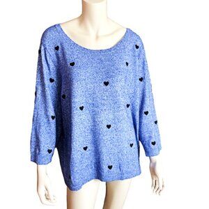Talbots Heart Sweater | Blue Embroidered | Cottagecore Coastal Soft | Size 3x
